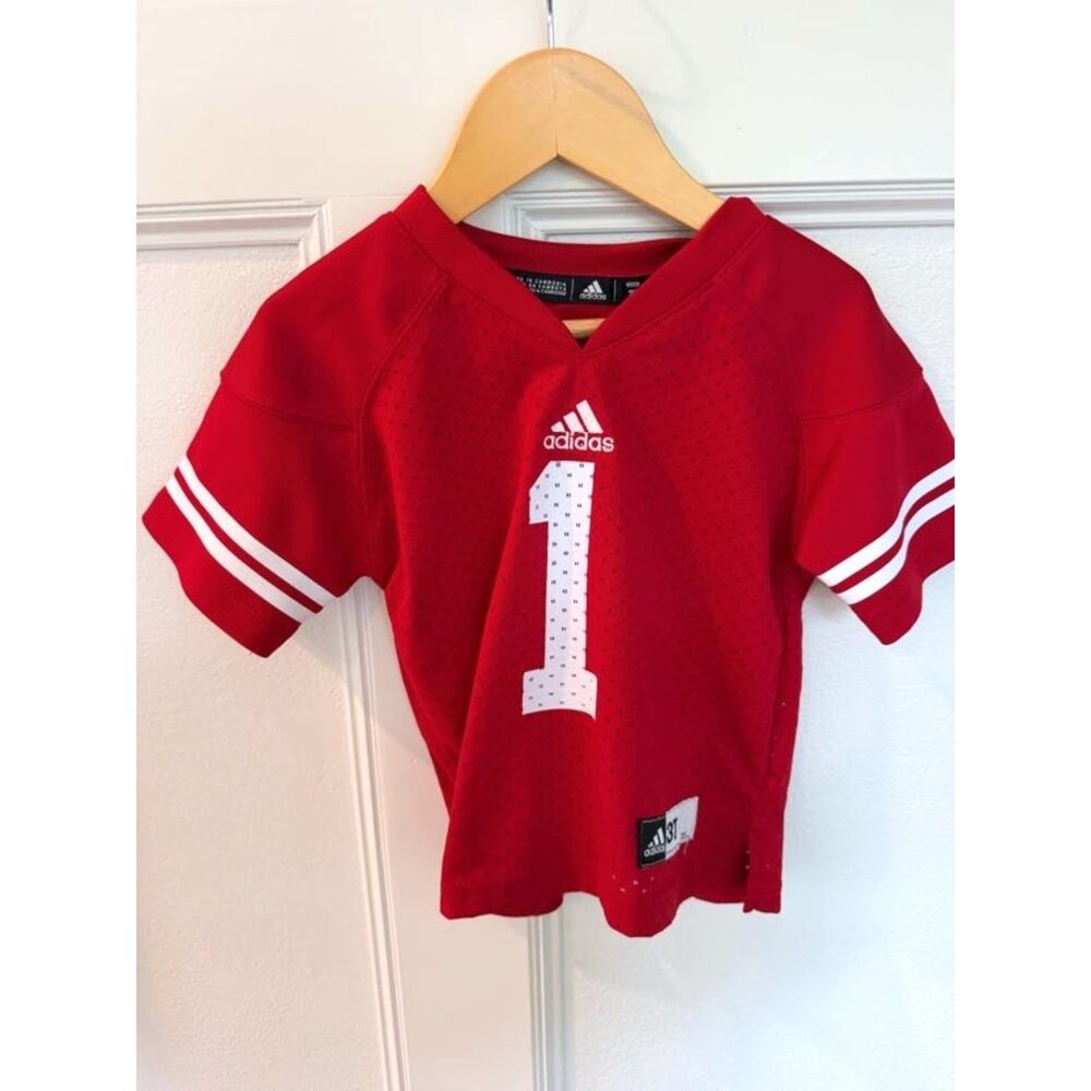 Adidas Toddler Football Jersey 3T Red White #1 Boys Mesh Athletic Shirt